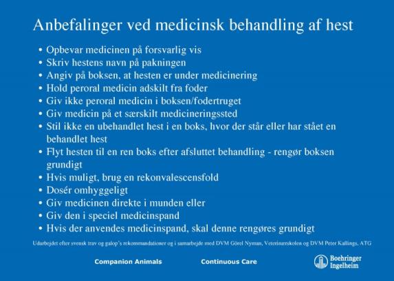 Anbefalinger ved medicinering af hest